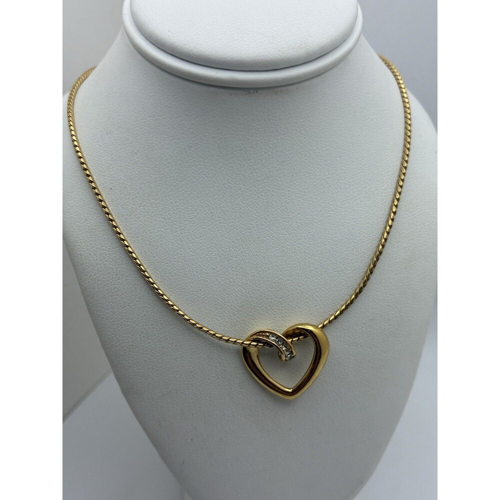 Vintage Avon Gold Tone CZ Heart Necklace Rope Chain 16”